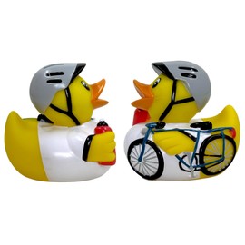 MIJOMA Set of 2 Bath Ducks Bath Toys, Hand Painted & Latex Free, Perfect for Parties, Birthdays, Christmas, Baby Showers & More - Great Bathroom Decoration, 8 cm High (Cyclist)