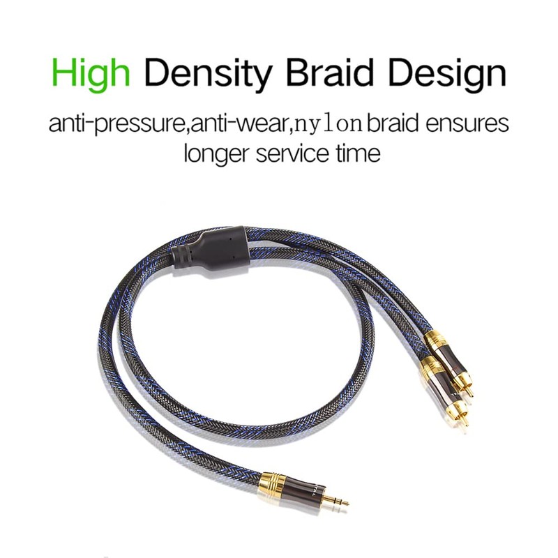 KUYIOHIFI Dual Shielded (OD 8.0mm) 3.5mm AUX to 2 RCA