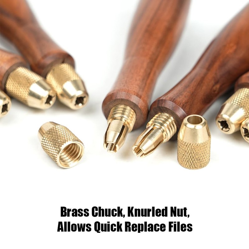 Toolcool Wood File Handle Wooden Handles with Brass Collet Chuck
