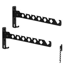 2PCS Wall Mounted Clothes Hanger,Laundry Room Hanging Rack,Xtendable,Foldable Drying Rack,Suitable for Balconies and Bedrooms, Black