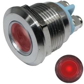 Lumonic LED Indicator Light 19 mm Red Stainless Steel I Signal Light with Screw Connection - IP67 I Signal Lamp for Car with 6 V, 12 V & 24 V LED Voltage