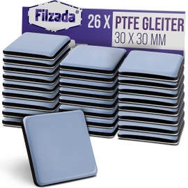 Filzada® 26x Teflongleiter Selbstklebend - 30 x 30 mm (eckig) - Profi Möbelgleiter/Teppichgleiter PTFE (Teflon)