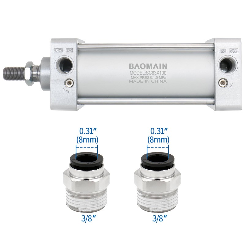 Baomain Pneumatic Air Cylinder SC 63 X 100,PT 3/8, Bore