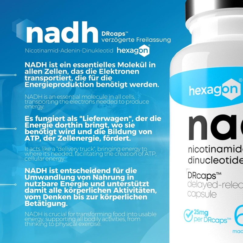NADH 25mg - +2 Month Treatment - 60 Capsules DRcaps™