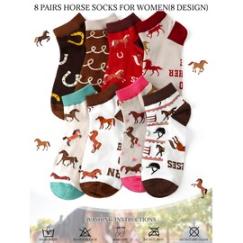 Xtinmee 8 Pairs Funny Horse Socks for Women Novelty Equestrian Ankle Socks Horse Stuff for Christmas Gift Cowgirl Western Lovers