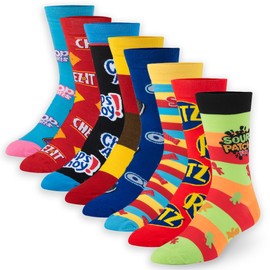 Crazy Socks – Snack Food Value Pack – 8-Pack Novelty Crew Socks Gift Set for Men,Women & Kid Sizes - Colorful Junk Food Print, Soft & Comfortable, Perfect Present for Snack Fans & Collectors