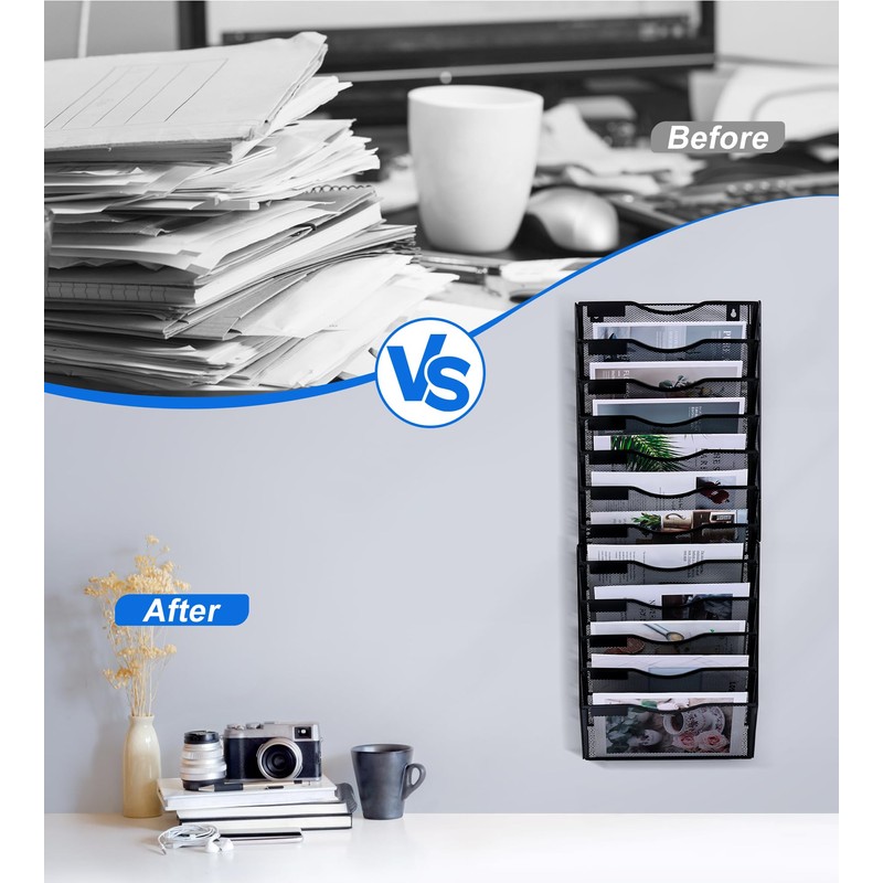Solinxe Wall File Holder, 12 Pockets Hanging File Folder, Paper