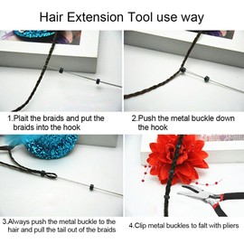 3 colour 4 pieces hair extension pliers, pull needle hook wig micro ring link hair and spring extensions pliers.