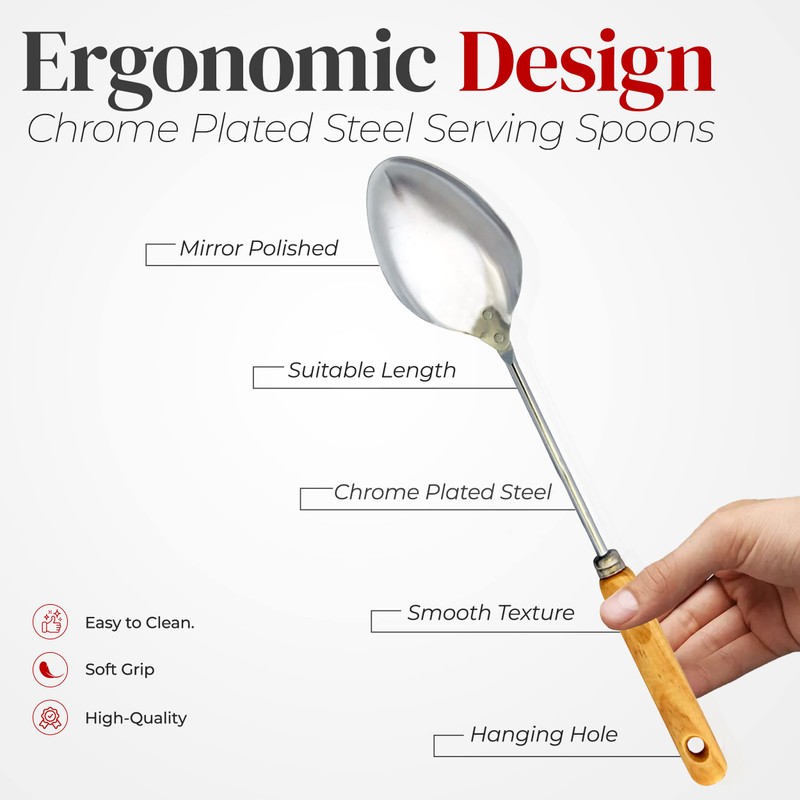 Alpine Cuisine Spoon with Wood Handle 13 Inch - Chrome