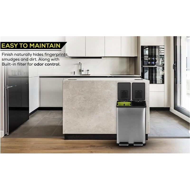 SIMPLI-MAGIC 16 Gallon (38L x 22L) Dual Compartment Step Trash