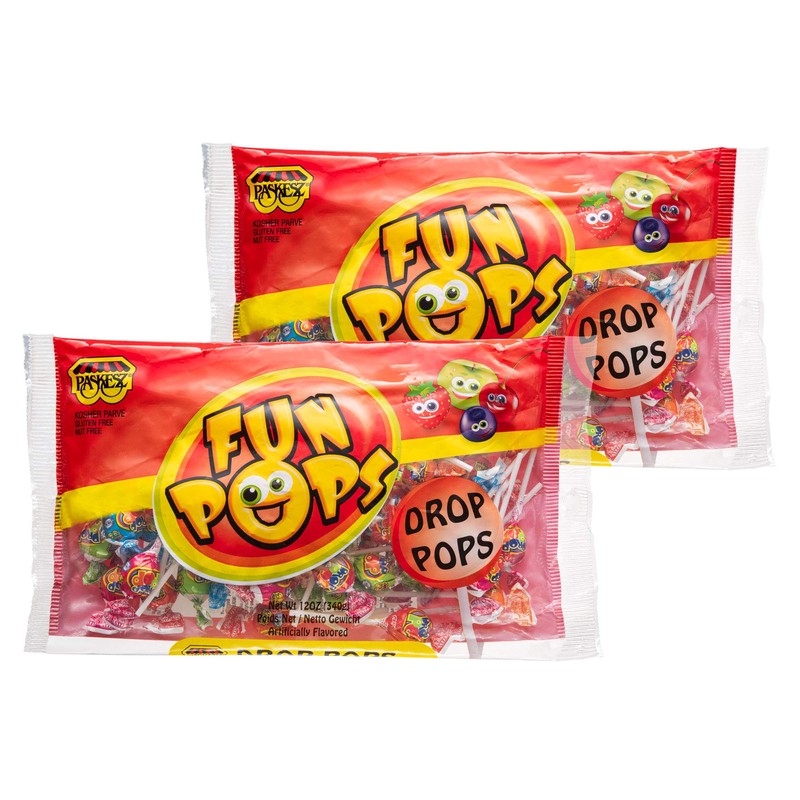 Paskesz Fun Pops - Fruit Flavored Drop Pops, 60 Count,