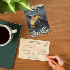 Trout Fishing Cross-Section, Snake River, Idaho (4x6 Birch Wood Postcards, 2-Pack Stationary, Rustic Home Wall Decor)