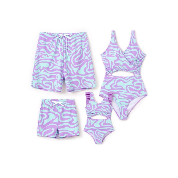 PATPAT Family Matching Swimsuits Couples Striped Lines Print Men Swim