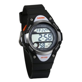 JewelryWe Kids Digital Watch 50M Waterproof EL Backlight Multifunctional Sports Wristwatch for Boys Girls Youth -Black
