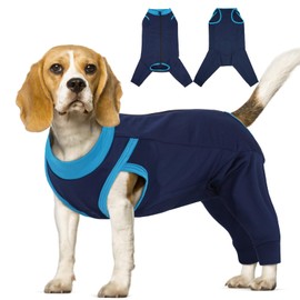 LeLePet Dog Rear Leg Recovery Suit with Sleeve, Post Surgery Dog Leg Protector for Male Female Dogs, Breathable Dog Surgical Recovery Suit to Stop Licking Wound, Soft Dog Medical Suit, NavyBlue M