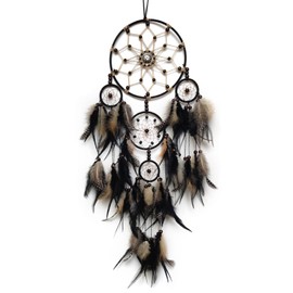 SOYUZU Large Dream Catcher Wall Decor Brown and Black Dream Catchers with Tree of Life Pendant Bead Handmade Feather Dreamcatcher Wall Hanging Ornament for Bedroom Living Room Home Decor