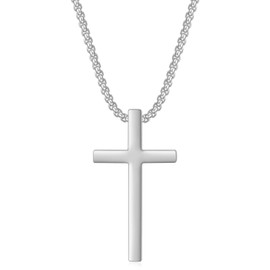 WARMDAY Cross Necklace for Men Silver Gold Black Stainless Steel Mens Cross Necklaces Cross Pendant Necklace Cross Chain 16-24 Inches Jewelry Gifts For Men, 22 IN, Stainless Steel, No Gemstone