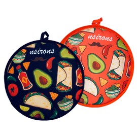 NSIRONS 2Pcs Tortilla Warmer, 12 Inch Insulated Microwave Safe Fabric Tortilla Warmer Pouch to Keep Food Warm for Corn Flour Taco Pizza Bread up to One Hour (2 pack Black&Orange)