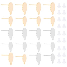 UNICRAFTALE About 40pcs 10/13mm Flat Plate Earring Hypoallergenic Stud Earring 0.7mm Pin Stainless Steel Earring Component for DIY Jewelry Making 21mm Golden and Stainless Steel Color