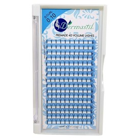 Dermastil 4D Premade Handmade Volume Eyelashes, Ready-to-Use Fan without Knots, D Curl, Thickness 0.10 mm for Eyelash Extension, PBT, Vegan, 16 Strips (10 mm)