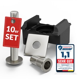 Qualinos 7016 High Quality Double Rod Mat Fence Fixing: Clamping Plate, Screw, Rivet Nut Made of V2A and UV-Stabilised Clamp Bracket, Colour: Anthracite 7016. Clamp and Fence Holder Made in Germany