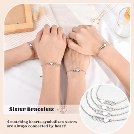 GBTBYS 4 PCS Best Friend Bracelet Heart Matching Sister Friendship Distance Bracelets for Women BFF Bestie Daughter Niece Birthday Gifts