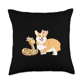 Funny Japanese Corgi Snake Art Throw Pillow