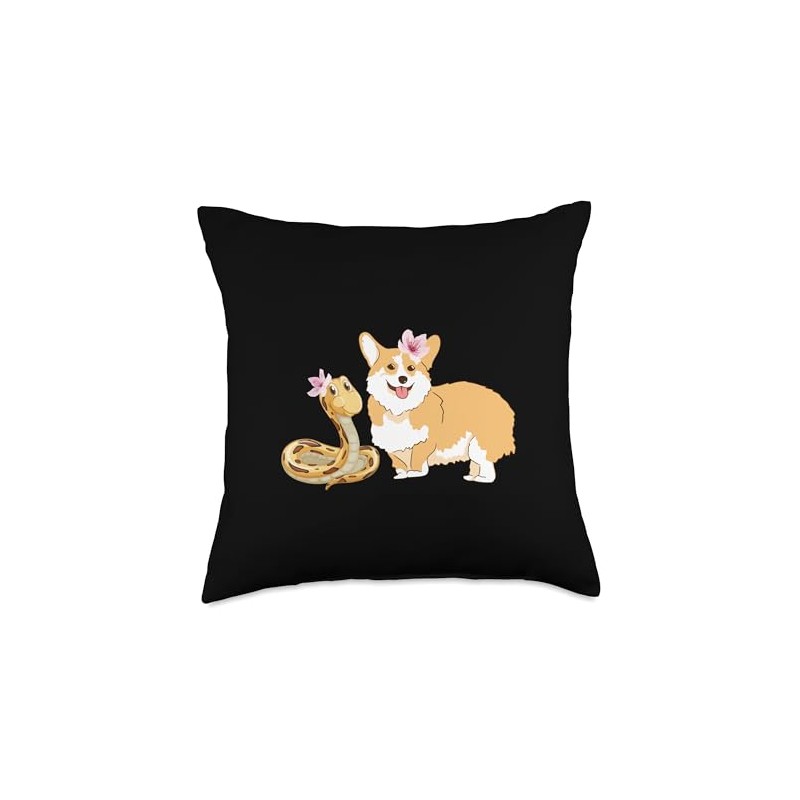 Funny Japanese Corgi Snake Art Throw Pillow