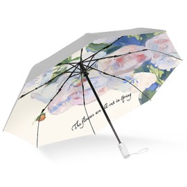 Cuby UV Sun Umbrella Compact Folding Travel Umbrella Auto Open and Close for Windproof, Rainproof & 99.9% UV Protection Parasol with Black Anti-UV Coating (Silver Rose)