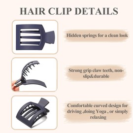 Square Flat Hair Claw Clips, 4Pcs Square Matte Hair Clips Hair Claw Clips,Double Row Teeth Small Hair Claw Nonslip Rectangle Hair Claws,French Concord Flat Hair Clip,Lay Flat Hair Claw Clip for Women