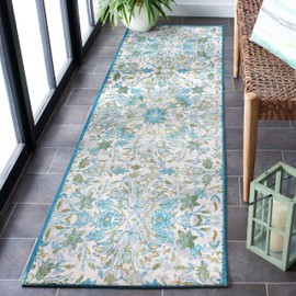 SAFAVIEH Barbados Collection Runner Rug - 2'8" x 10'5", Ivory & Light Blue, Waterproof Washable Design, Non-Shedding & Easy Care, Indoor/Outdoor & Washable-Ideal for Patio, Backyard, Mudroom (BAR513M)