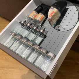 Gosmol Spice Drawer Organizer insert, Adjustable & Non-Slip Silicone Spice Drawer Liner, in Drawer Spice Organizer for Seasoning Jars and Spices Bottles, Set of 2-Grey