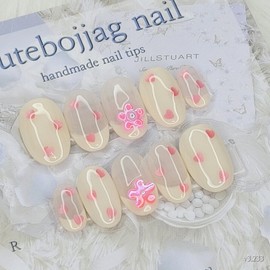 Milky Heart Handmade Nail Tips - Square S / 밀키 하트 수제네일팁 - 스퀘어S