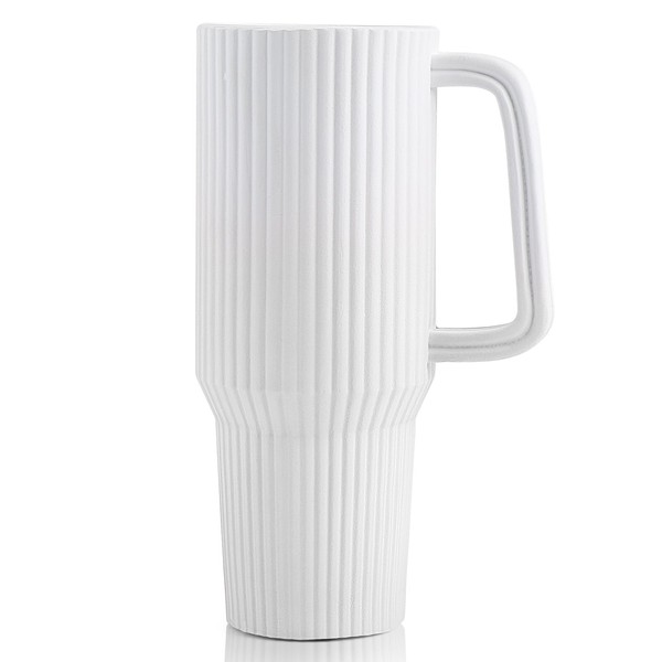 White Vase Ceramic Vase for Flowers Vase with Handle Modern