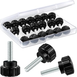 Hotop 20 Pieces M4 x 10 mm Carbon Steel Threaded Knurled Thumbscrew Screw on Knobs Grips Black Round Clamping Screw (Black)
