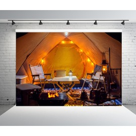 Loccor 8x6ft Fabric Camping Theme Backdrop Inside of Tent in Camping Chairs Camp Trip Background for Photography Camping Party Decorations Photo Studio Props