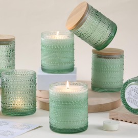 DARJEN 8 Pack Green Candle Jars for Making Candles- 14 OZ Empty Glass Candle Making Jars with Bamboo Lids and Labels, Candle Containers Candle Making Supplies for DIY Gifts