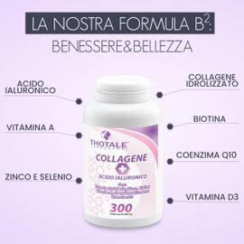 Collagene Idrolizzato 2000mg e Acido Ialuronico, 300 Compresse, Integratore Collagene, Acido Ialuronico, Coenzima Q10, Vitamina D3, Biotina, Zinco per Pelle, Ossa, Articolazioni e Capelli