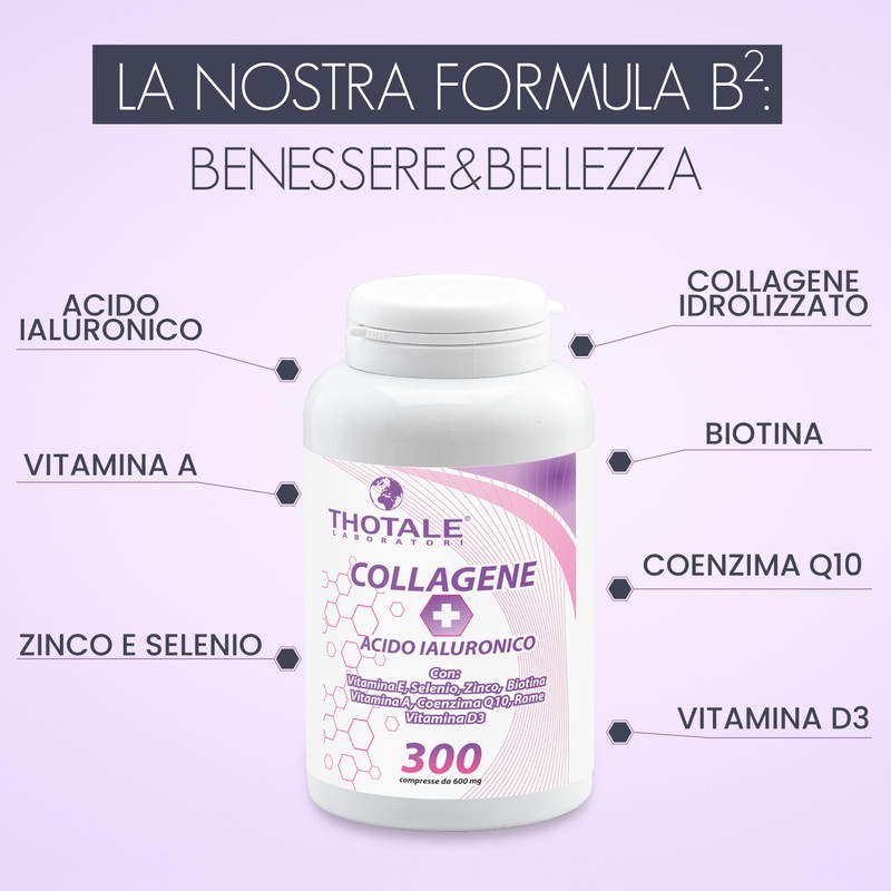 Collagene Idrolizzato 2000mg e Acido Ialuronico, 300 Compresse, Integratore Collagene,