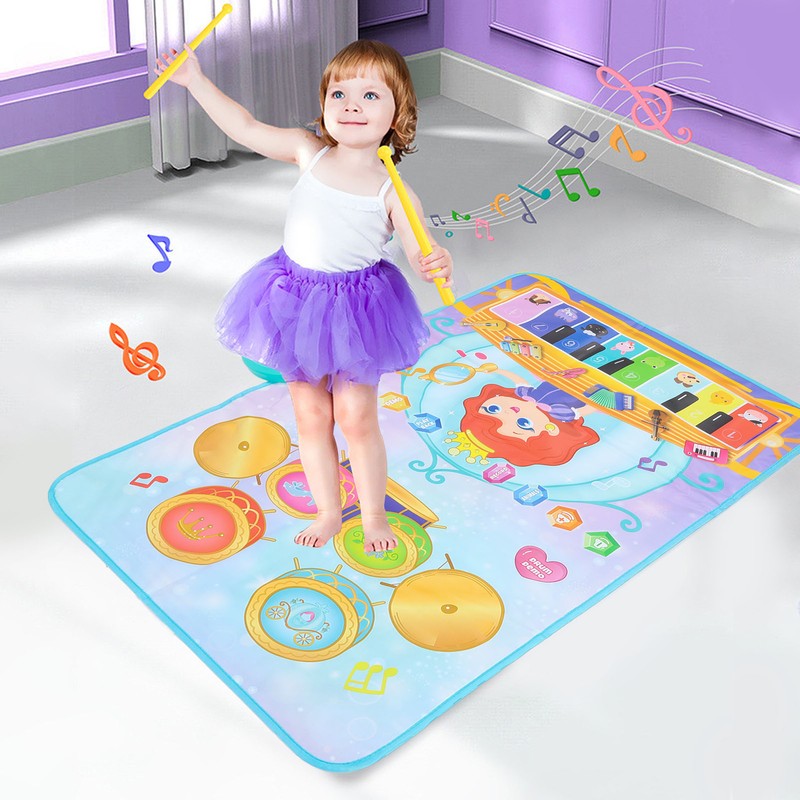 Piano Keyboard Drum Mat with 2 Drumsticks Plastic Waterproof Easy