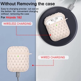 Glitter Diamond Design for AirPods 1/2 Case with Pearl Wrist Chain Keychain,Colorful Sparkle Bling Crystal Airpod 2nd Generation TPU Shock Proof Protective Skin Cover for Women Girls -Beige