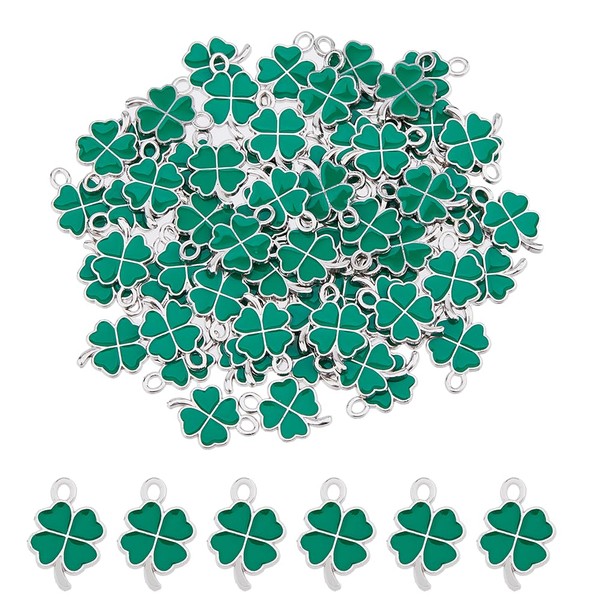 DICOSMETIC 70 Stück Vierblättriges Kleeblatt Charms Emaille Legierung Kleeblatt Charms