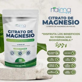 Citrato y Glicinato de Magnesio Naíma Suplemento en Polvo Sin Sabor 300g Vegano                                                                       