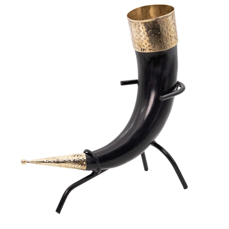 Mythrojan Hand Forged Drinking Ale Horn Rack Twisted Iron Ale