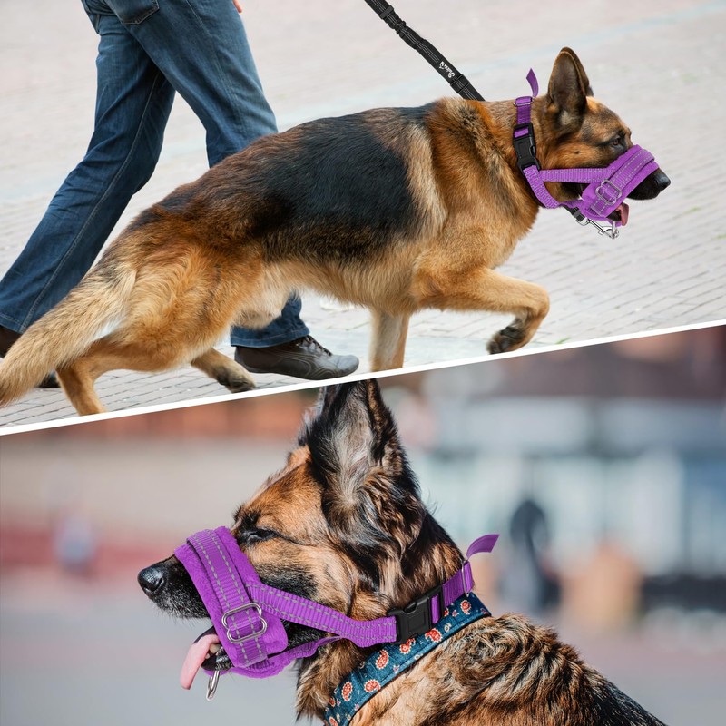 SlowTon Nylon Dog Muzzle, Adjustable Loop, Soft flannel Padding, Comfortable