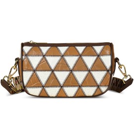 DIRRONA Crossbody Bags for Women Handmade Collage Colorful Shoulder Bag Leather Handbags & Shoulder Bags with Adjustable Wide Strap Ladies Fashion Casual Travel Bag Messenger BagBrown C