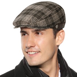 Superora Men's Flat Cap Beret Cap Cotton Unisex Hat 1920 Style Men's Flat Cap Winter Warm Flat Cap with Checked Pattern Cotton Hats, x02 coffee