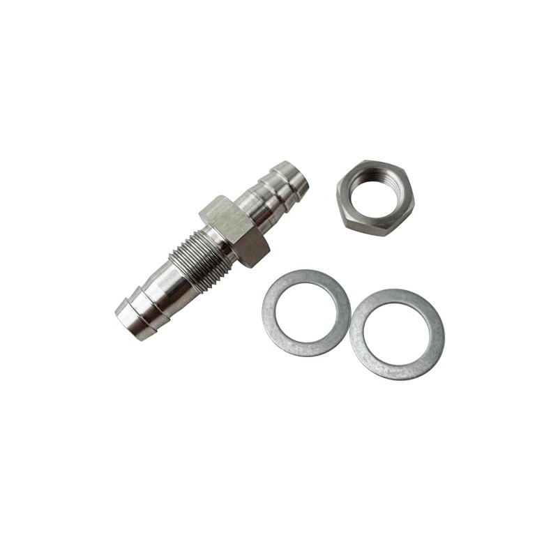 3/8" Hose Barb Thru-Bulk Bulkhead Straight Hex Union 304 Stainless