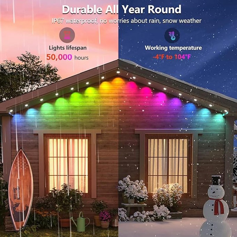 Permanent Outdoor Lights,100ft RGB + IC Smart LED Eaves Lights