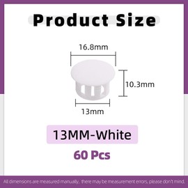 Swpeet 60Pcs 13mm - 33/64" White Round Plastic Snap-on Plugs Knockout Plugs Flush Type Hole Plugs Snap in Locking Hole Tube Kit, Panel Plugs Fastener Cover for Furniture Protectors
